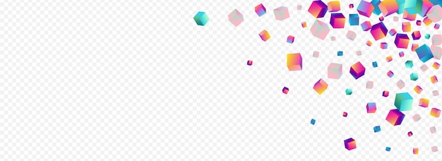 Rainbow Block Vector Panoramic Transparent Background. Bright 3d Cube Brochure. Abstract Polygon Pattern. Multicolored Confetti Style Cover.