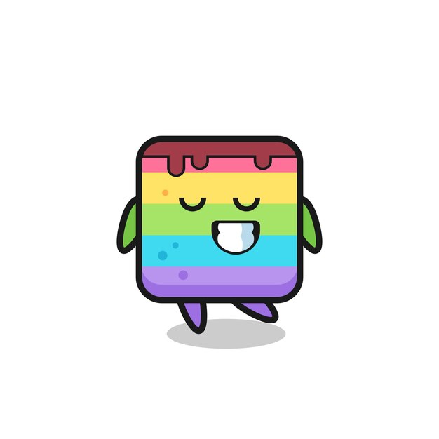 Rainbow cake cartoon illustration with a shy expression , cute style design for t shirt, sticker, logo element