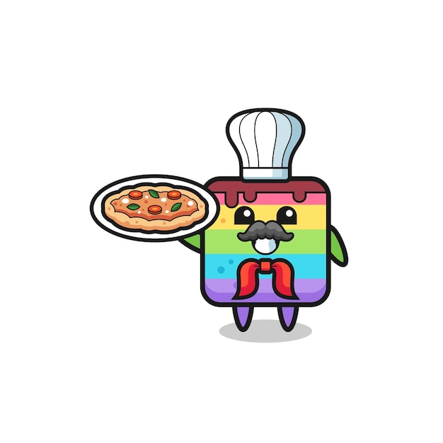 Rainbow cake character as Italian chef mascot