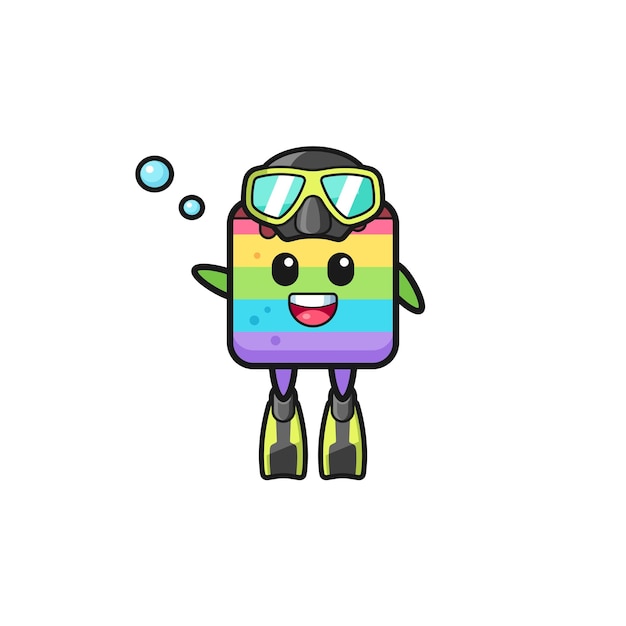 The rainbow cake diver cartoon character , cute design