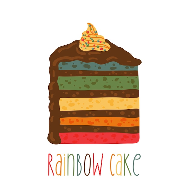 Rainbow cake slice Happy birthday party vector element Vlakke afbeelding in cartoon kaart uitnodiging