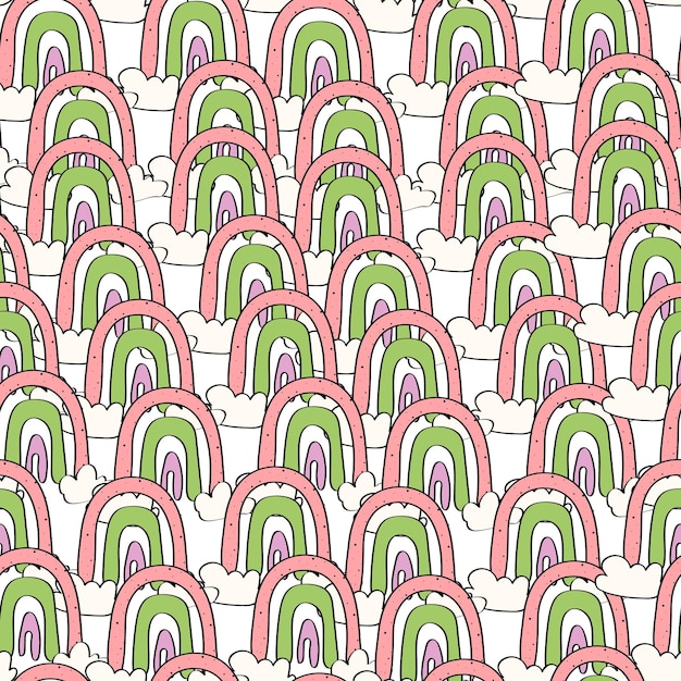 Vector rainbow cartoon seamless pattern set hand drawn cute doodle for background