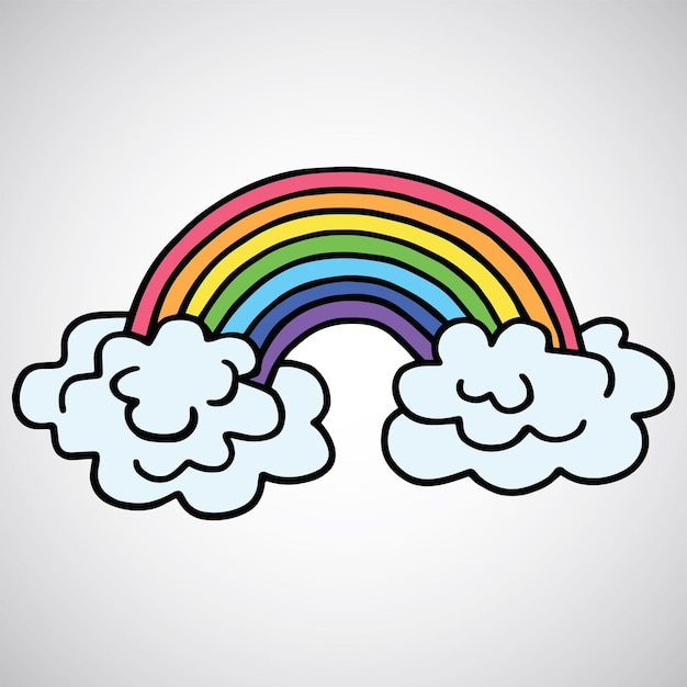 Rainbow cloud kleurrijke doodle tekening illustratie vector sjabloon pictogram