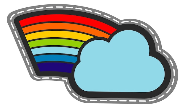 Adesivo nuvola arcobaleno patch meteo colorato alla moda isolato su sfondo bianco