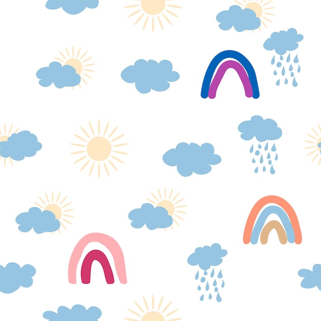 Rainbow cloud sun seamless pattern for newborns Cute and delicate design for the youngest children