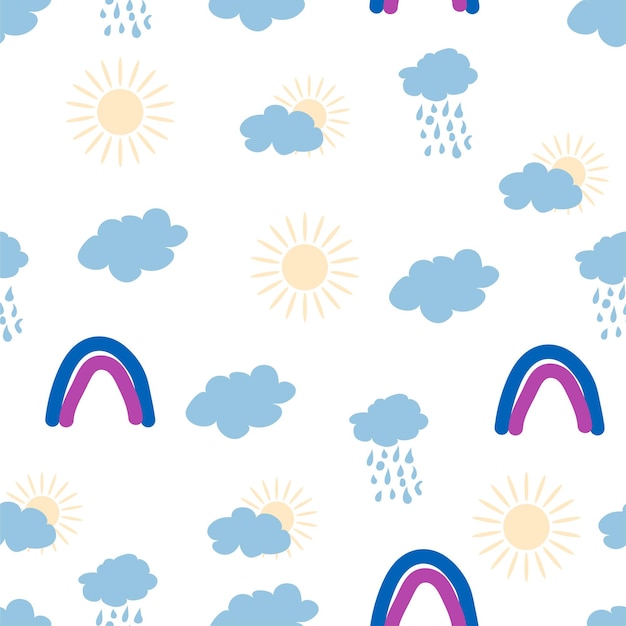 Rainbow cloud sun seamless pattern for newborns Cute and delicate design for the youngest children