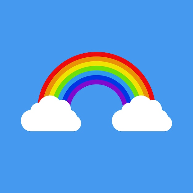 Rainbow and clouds isolated on blue background