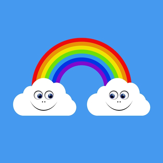 Rainbow and clouds isolated on blue background