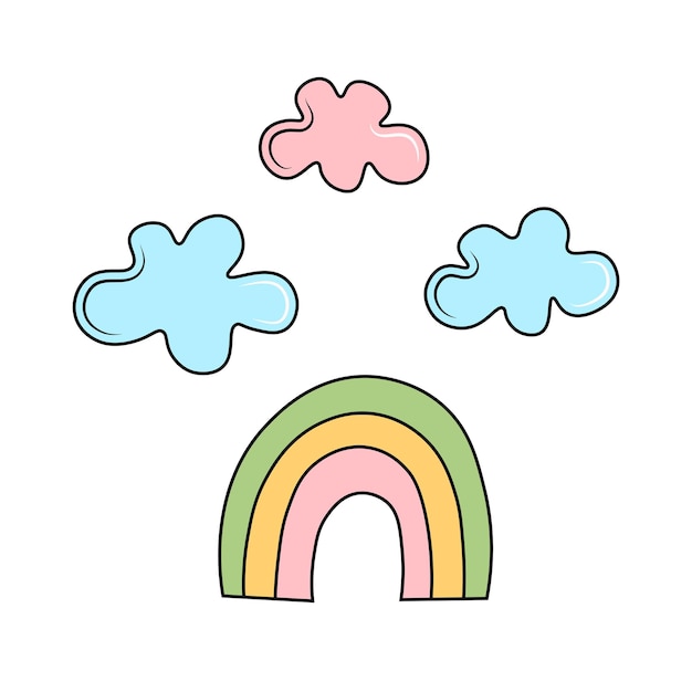 Rainbow and clouds simple vector set