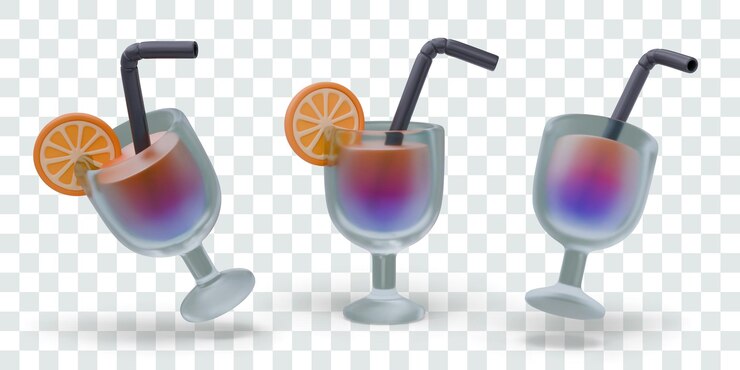 Vector rainbow cocktail with slice of orange festive drink for holiday realistic glasses