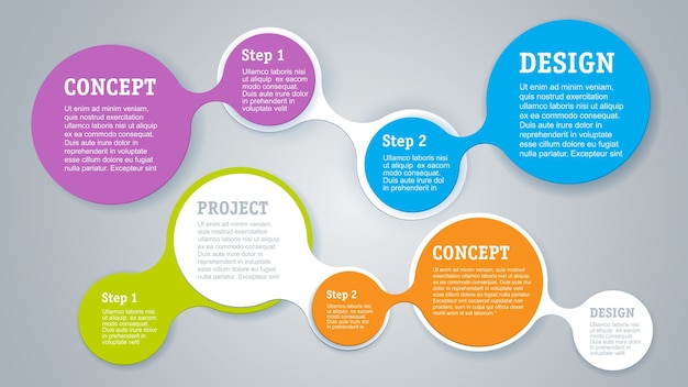 Vector rainbow color infographics step by step  template.