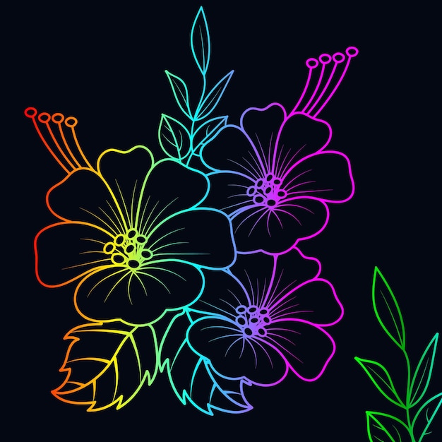 Vector rainbow color line art floral vector illustratie kleurrijke vintage decoratieve vector sjabloon