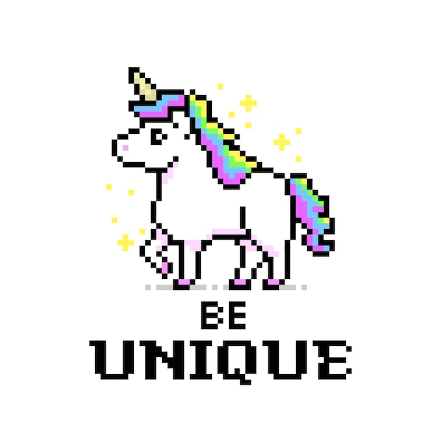 Vector rainbow color unicorn pixel art game style