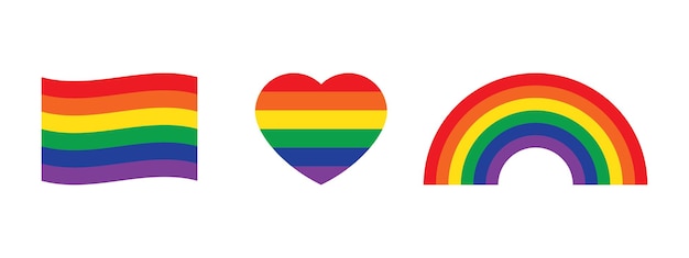 Rainbow colored flag heart and rainbow icons LGBTQI concept