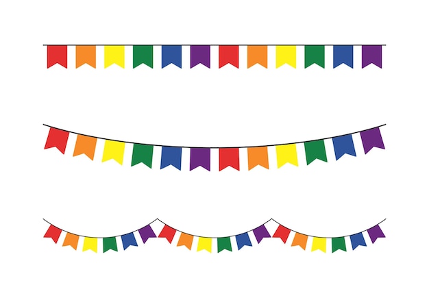 Rainbow colored party buntings LGBTQI concept Flat vector illustration