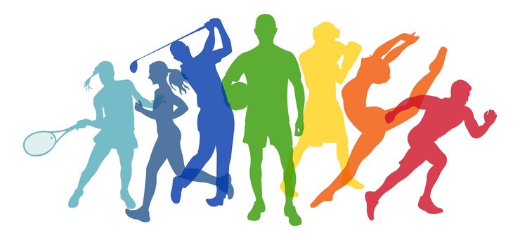 Vector 다양한 스포츠 관련 색상을 가진 사람들의 무지개 색깔 실루엣
