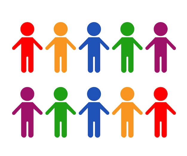 A rainbow colored stick figure of a man with a red circle on the left.