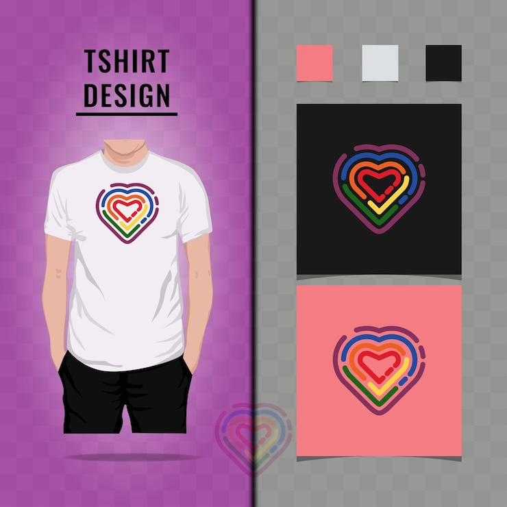 Vector rainbow colors line heart shape t shirt design vector illustration