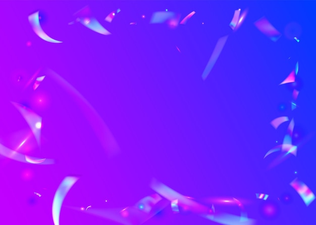 Coriandoli arcobaleno. il laser celebra lo sfondo. prisma da discoteca. riflesso trasparente. vacanze art. tinsel di metallo blu. effetto glitch. foglio digitale. coriandoli arcobaleno viola