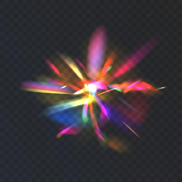 Rainbow crystal light reflection glare Colorful optical rainbow lights beam lens Vector