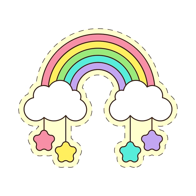 Rainbow doodle sticker. Hand drawn flat vector illustration in cute cartoon style.