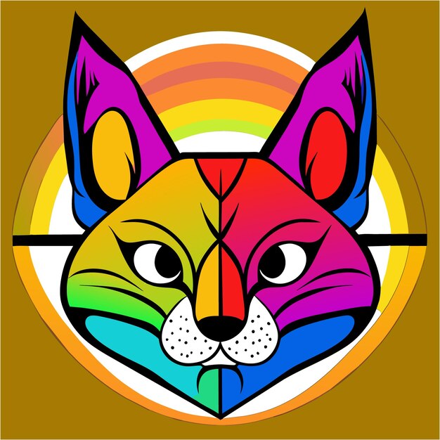 Vector rainbow dreamscape with vibrant cat tattoo concept