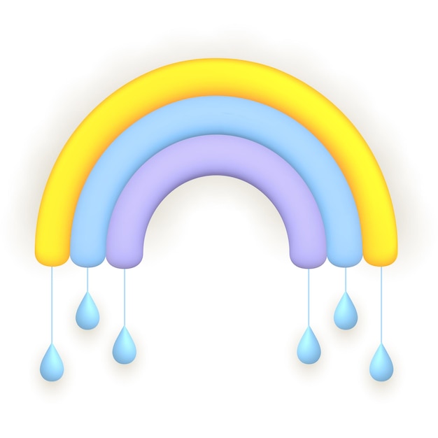 Rainbow and drops Cute weather realistic icon 3d cartoon