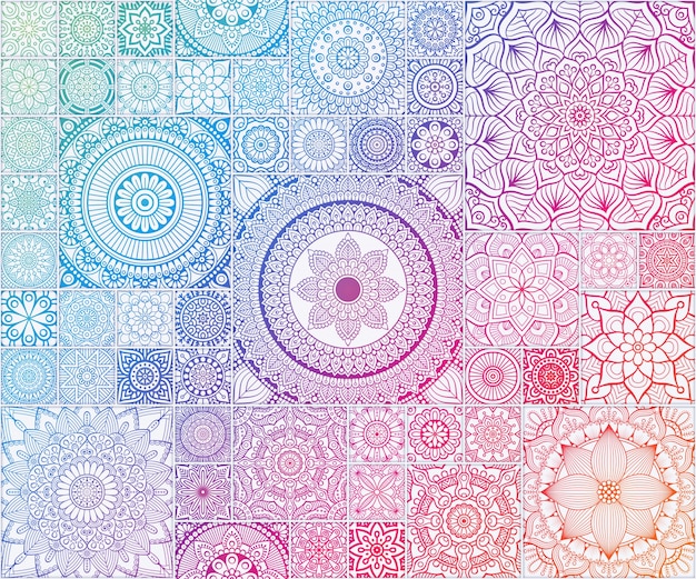 Vector rainbow etnisch bloemen naadloos patroon met mandala