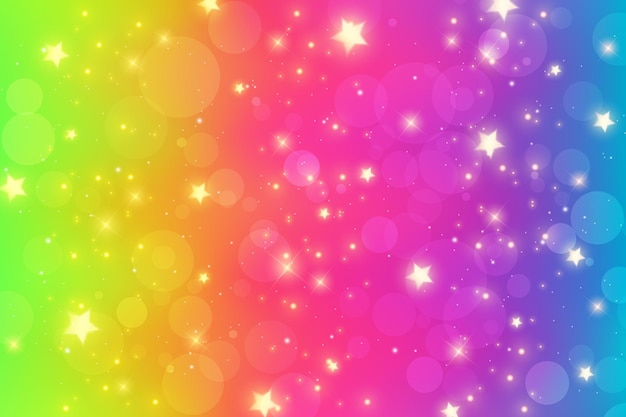 Rainbow fantasy background Bright multicolored sky with stars sparkles bokeh Holographic wave