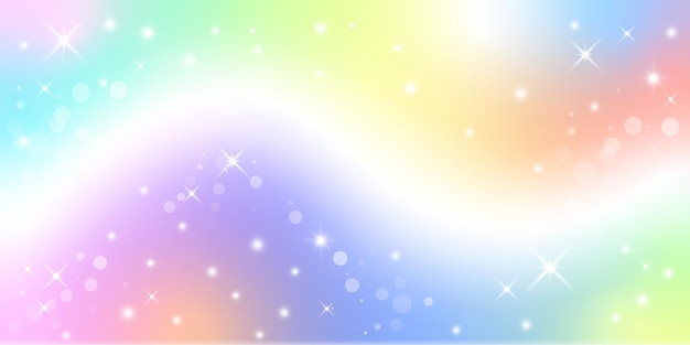 Rainbow fantasy background holographic illustration in pastel colors multicolored sky with stars