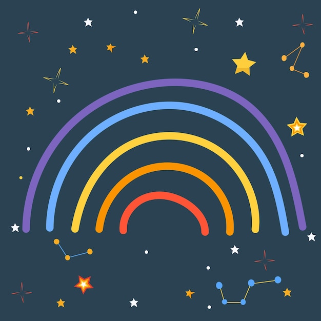 Rainbow flat design on starry sky background vector