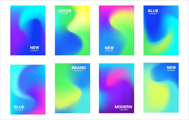 Vector rainbow fluid gradiënt posters in minimale stijl met tekst groene en blauwe golven abstract