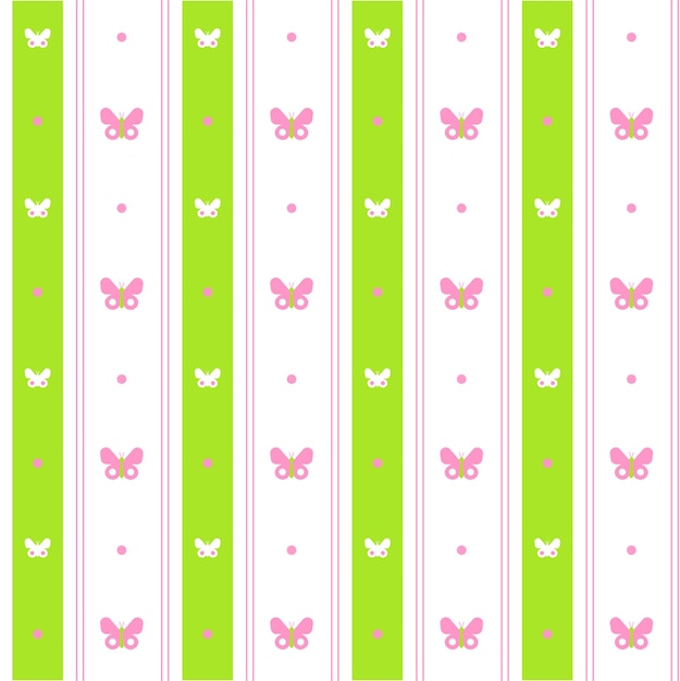 Rainbow Green Pink Pastel Cute Beautiful Butterfly Vertical Line Stripe Dot Circle Seamless Pattern