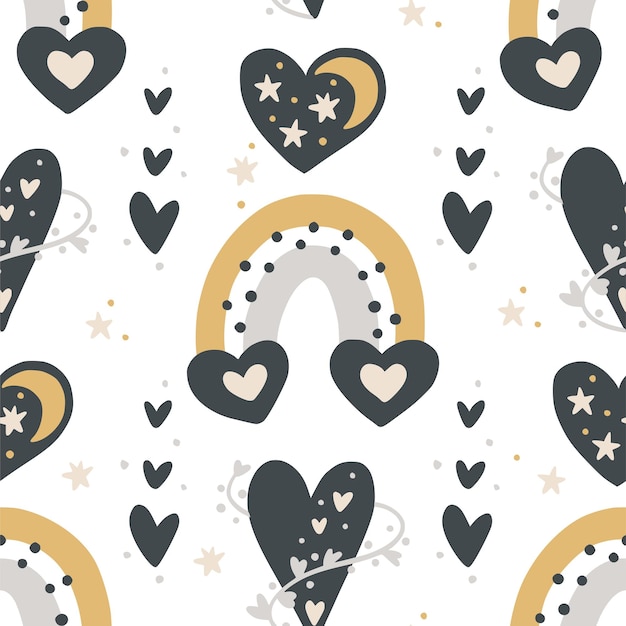 Rainbow and heart baby cartoon vector seamless pattern design