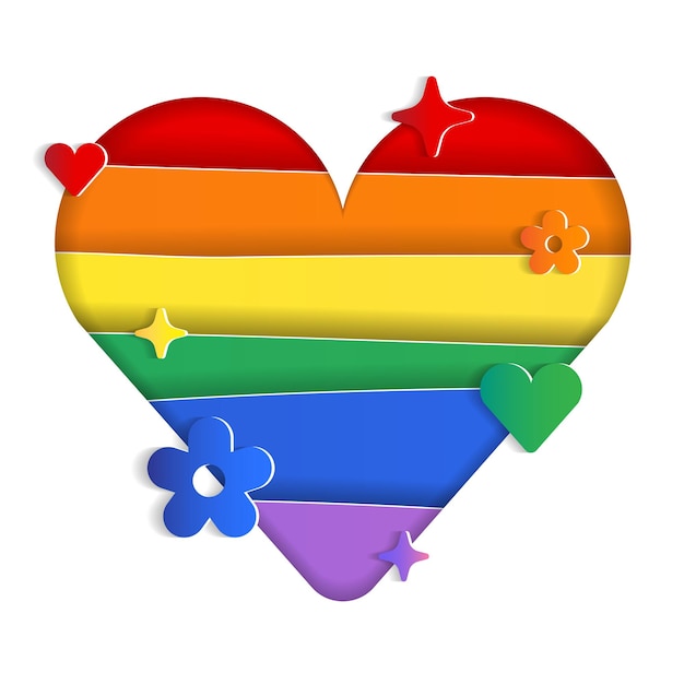 Rainbow heart love sign lgbtqia female male gender gay pride flag abstract 3d layer cutout paper