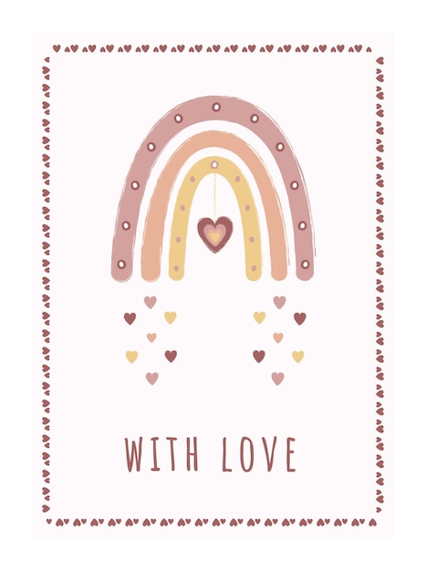 Rainbow and hearts cartoon vector illustration card