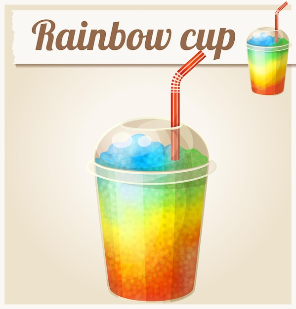 Vector rainbow ice cup frozen drink cartoon vector icon