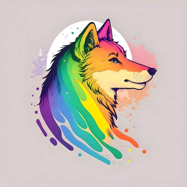 Rainbow illustration of a fox on a bright background