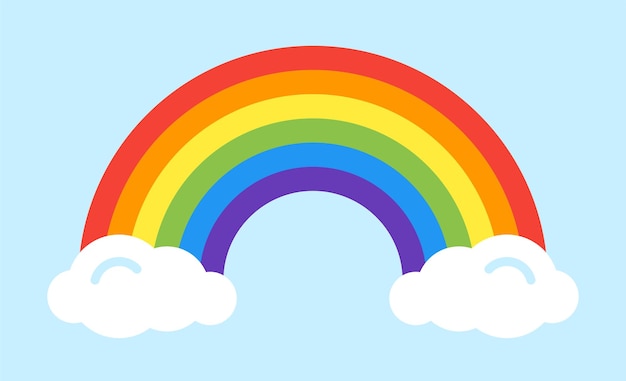 Vector rainbow illustration with cloud icon vector symbol isolated on blue sky background.