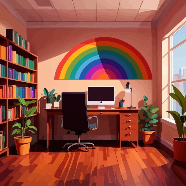 Rainbow inside office showing corporate diversity and inclusiveness in business