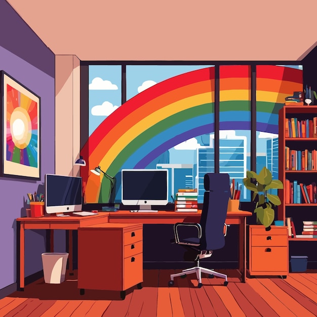 Rainbow inside office showing corporate diversity and inclusiveness in business