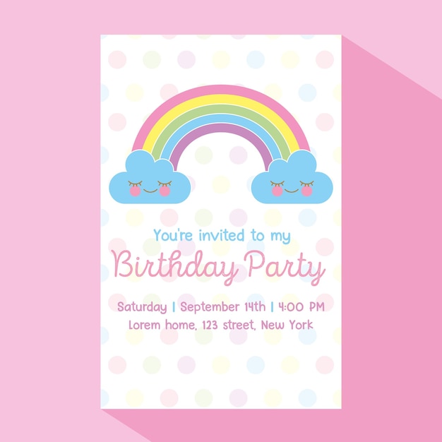 Vector rainbow invitation birthday card