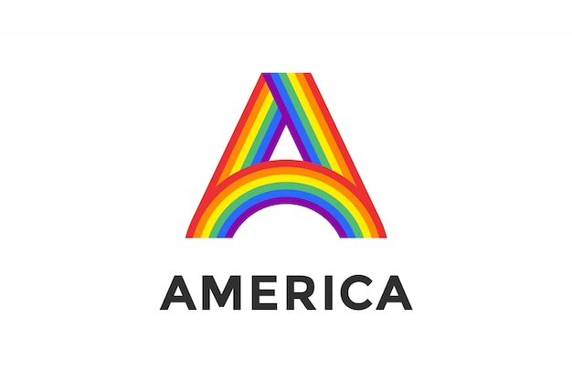 Радужная буква A и текст Америка