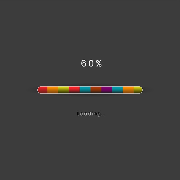 Vector rainbow loading bar in progress symbol icon banner rainbow 60 percent loading sign vector