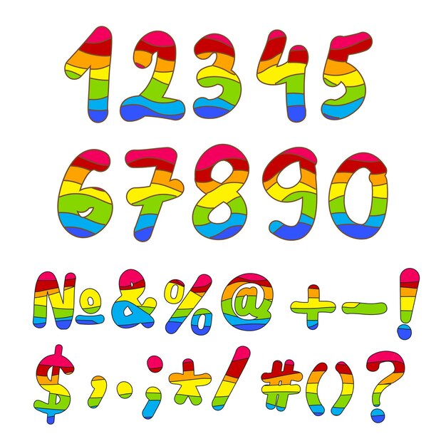 Rainbow numbers and symbols Plus minus percentage exclamation point etc