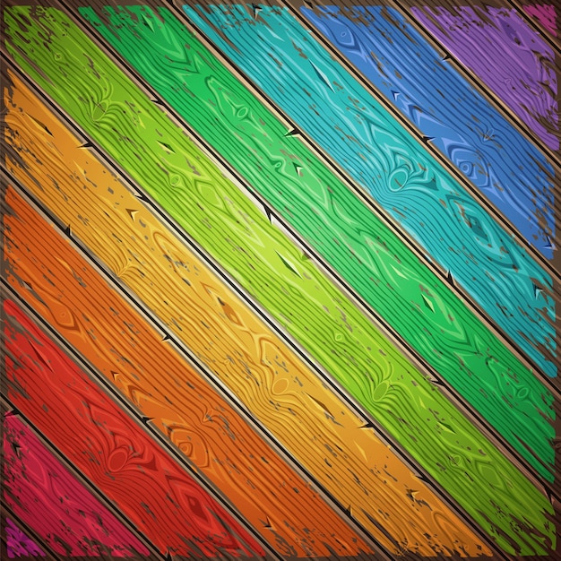 Vector rainbow old wooden painted wall