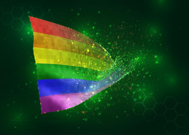 Радуга на векторном 3d флаге на зеленом фоне с многоугольниками и числами данных