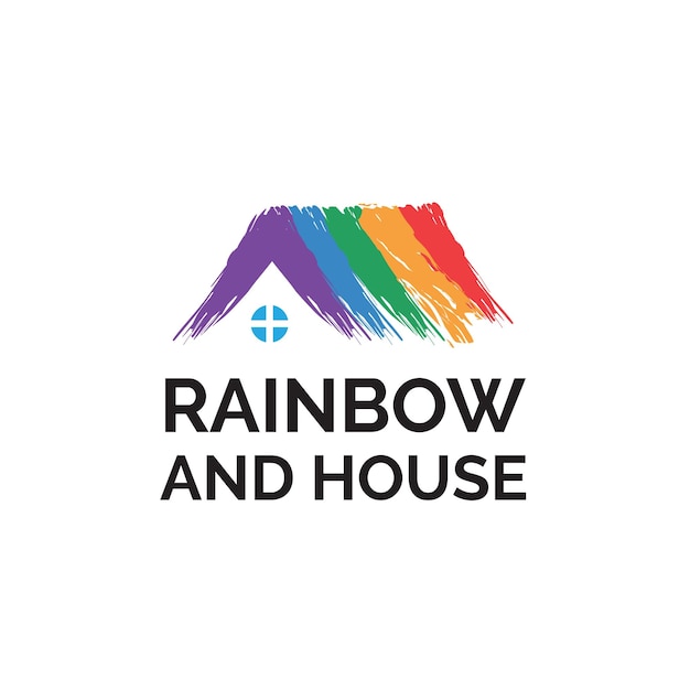 Vector rainbow paintbrush roof house real estate logo design