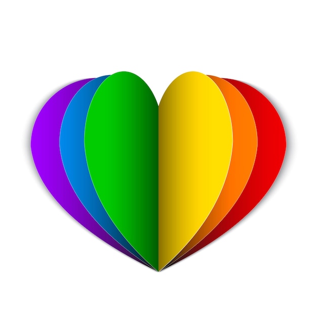 Vector rainbow paper heart isolated on white lgbt community and homosexual love concept symbol of lesbian gay pride bisexual transgender social movements