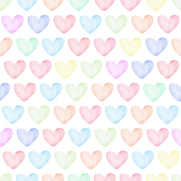 Vector rainbow pastel watercolor heart seamless pattern